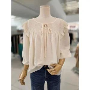 [갤러리아] 나인스텝 끈 리본 셔링 블라우스 (N25NS5317)