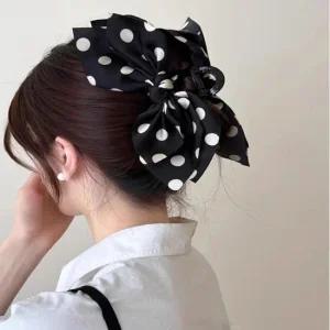 귀여운도트패턴 포인트 빅사이즈 듀얼리본 헤어집게핀 헤어집게핀 집게헤어핀 큰집게핀
