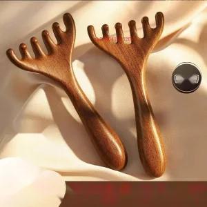 림프 마사지 스틱 종아리 원목 두피괄사 빗 나무 머리 얼굴 손잡이