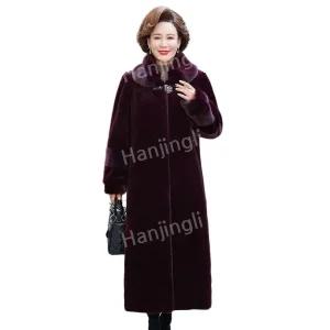 엄마코트 밍크코트 어머니 중년 겨울 두꺼운 여성 롱 밍크모피 코트 패션 레드