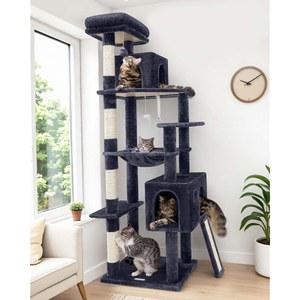 글로블 헤비 듀티 캣 트리, 실내 고양이를 위한 70인치 튼튼한 긁는 기둥이 있는 초대형 타워, 해먹, 성인 콘도, F70 프로, 다크 그레이