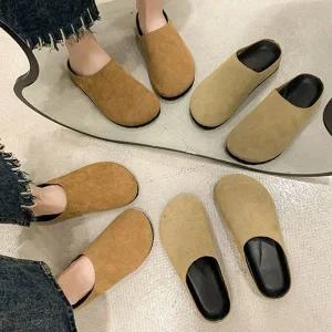 스웨이드 둥근코 뮬슬리퍼 여성 로우굽 캐주얼 슈즈-WFHCDLC