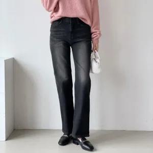 여자 빅사이즈 블랙진 기모데님 일자 청바지_4