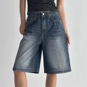 여자 여름버뮤다 5부 워싱 속밴딩 면 청반바지_4