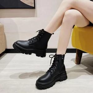 ONM 레이스업 지퍼 워커 키높이 통굽 여성슈즈 레더