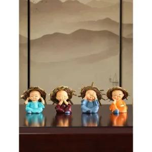 4세트 동자승 승려 장식 인형 미니 권법 무술 못난이