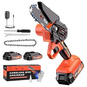 트리밍 가지치기 정원 및 마당 작업을 위한 무선 미니 전기톱 21V, 4인치 전기톱, 휴대용 전원톱, 배터리 체인톱 남성용 선물 아빠 오렌지