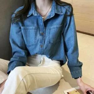 [오노마] ONM 여성 포켓 데님셔츠 빈티지 캐주얼 청남방 카라셔  41320039)