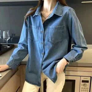 [하프클럽/]여성 데님 청 남방 포켓 데님