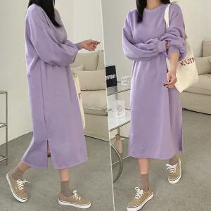 네프 기모 원피스 3color 겨울 트임 따뜻한 박스티 맥시 등원룩 임산부