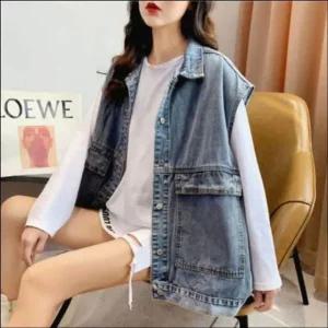 데님베스트 여성조끼 워싱데님 아우터 간절기 레이어드 (WFK5MP5)