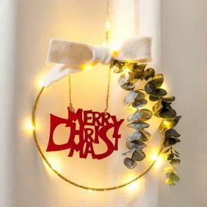 아트박스/플라워트리 크리스마스 리스 벽장식 LED 플로레센스 메탈링 27cm