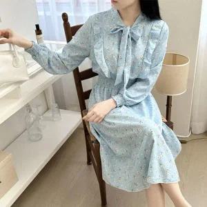 [하프클럽/]여성 꽃무늬 원피스 리본 프릴 쉬폰 롱스커트 데이트