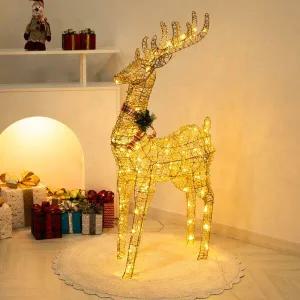 아트박스/플라워트리 크리스마스 LED 사슴 대형장식 글리터 로즈골드 130cm