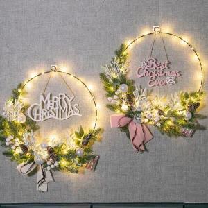 /플라워트리 크리스마스 리스 벽장식 리본솔방울메탈링 58cm (DIY)