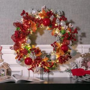 /플라워트리 크리스마스 리스 벽장식 LED 아글레오 베리 60cm 소품