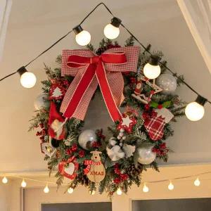 /플라워트리 크리스마스 리스 벽장식 디얼 레드 체크 60cm 소품