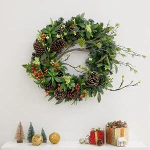 /플라워트리 크리스마스 리스 벽장식 리얼 리프 65cm 소품 데코 문