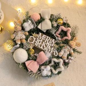 /플라워트리 크리스마스 리스 벽장식 양모 토끼 35cm 소품 데코 문