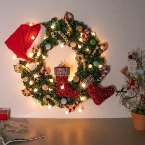 /플라워트리 크리스마스 리스 벽장식 LED 와일드 산타 60cm 소품