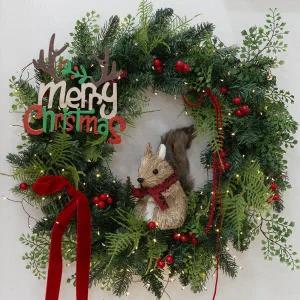 /플라워트리 크리스마스 리스 벽장식 콩콩 다람쥐 쉼터 45cm 소품