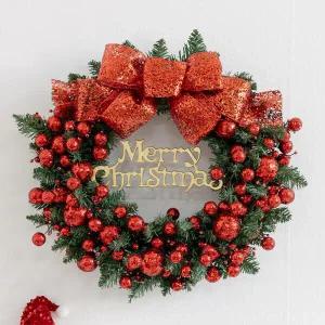 /플라워트리 크리스마스 리스 벽장식 레드 글루터A 45cm 소품 데코