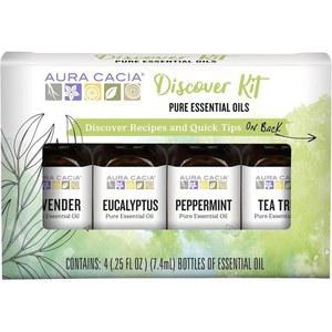 아우라 카시아 디스커버 에센셜 오일 키트, 4팩, 라벤더, 유칼립투스, 페퍼민트 & 티 트리 오일, 우수한 스타터 세트