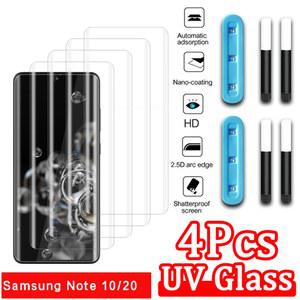 4Pcs UV 곡선 가장자리 액체 보호 강화 필름 삼성 갤럭시 노트 20 10 울트라 S20 21 22 23 24