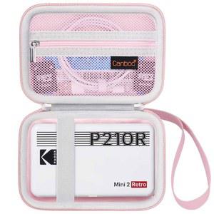 Mini 2 레트로 4PASS 휴대용 사진 프린터용 캔복 케이스 1x3 4인치 , 메시 포켓 장착 용지 및 케이블, 분홍색 전용