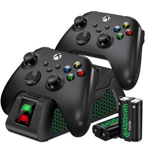 Xbox One/X/S/Elite 컨트롤러 충전기 - 충전식 배터리 팩 2x4320mWh 및 커버 키트