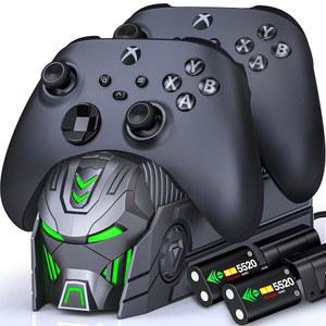 2X 5520mWh 배터리 팩 액세서리 저장 공간이 있는 충전식 Xbox One 컨트롤러 충전기 스테이션 - Xbox Series X/S/One/One X/One S Elite(4개의 배터리 커버 포함)용(회색)