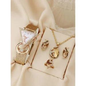 시계 [세금포함] [정품] 선물 Set for 여성 5 Piece 샴페인 크리스탈 귀걸이 목걸이 Ring 명품시계 패션시
