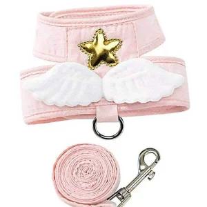 [콩심팥심]하네스 리드줄 핑크 천사 L 목줄 옷 소형견