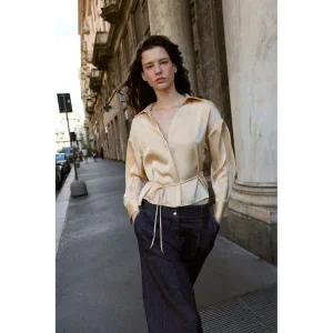 (MD PICK) ZARA 가는 벨트 새틴 블라우스 - 베이지 8741245710 99898