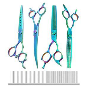 페니체 토템 개 그루밍 가위: 고양이 및 기타 반려동물을 으로 다듬기 위해 일본산 440C로 만든 7인치 스트레이트 펫 가위 골격화 칼날 (SET G, 세트)