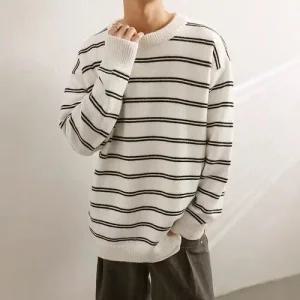 남자라운드넥니트 스트라이프 스웨터 가을 겨울 트렌드 풀오버 도톰 카디건 힛템