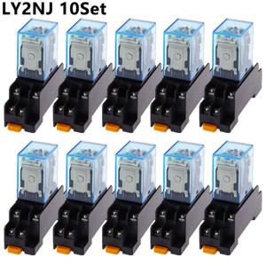 10set 12V 24V DC 110V 220V 380V AC 코일 전원 릴레이 LY2NJ DPDT 8 핀 HH62P JQX-13F 소켓 베이스 포함 O