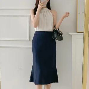 여자 여름하객룩 머메이드 슬릿 미디 스커트_3