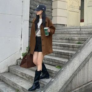 [빅사이즈]이블렛 뮤텐비 스웨이드 카라 하프자켓 제이스타일