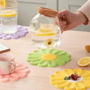 아트박스 마전동상회 데이지 꽃모양 냄비받침 실리콘 받침대 컵 코스터