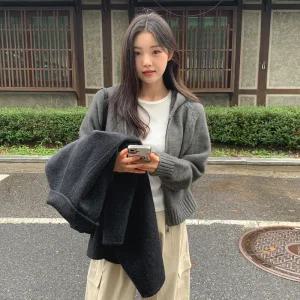 [모어렌] [MADE] 프로즐 레글런 후드 니트 집업 [tcd0468]