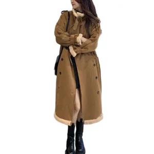 여성 롱 코트 무스탕 배색 겨울 양털 스웨이드 모직 가을 아우터 오버핏 루즈핏 추동