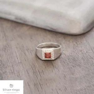 [실버링고]실버925 1월탄생석 사각모양반지 가넷스퀘어트위스트R