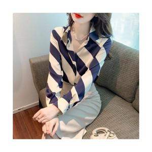 봄가을 여성 쉬폰 스트라이프 오피스 캐주얼 긴팔 블라우스