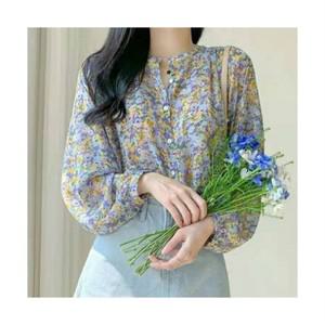 봄가을 여성 쉬폰 플라워 퍼프소매 긴팔 블라우스