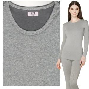 BYC 여성용 보온 융기모 내복 상하세트 그레이 면함유 빅사이즈