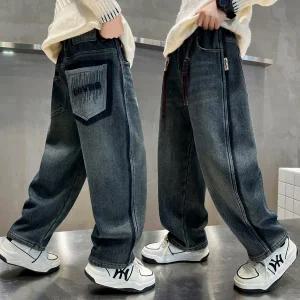기모 데님 팬츠 청바지 겨울 방한가을 2025년 중대형봄 가을 스타일 트렌디 캐주얼 바지 중학생 착용