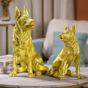 황금 개 조각상 골드 실물 모형 장식품 오브제 인테리어 고급 소품 셰퍼드