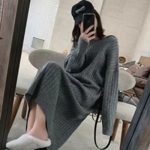 후드 인기 넓은골지 롱니트원피스 스웨터 감성 긴팔니