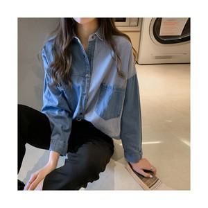 여성 봄가을 스트라이프 오버핏 루즈핏 데님 롱셔츠